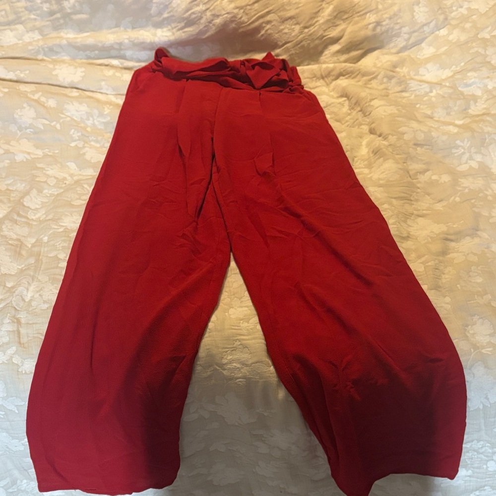 Chic Red Wide Leg Women's Pants